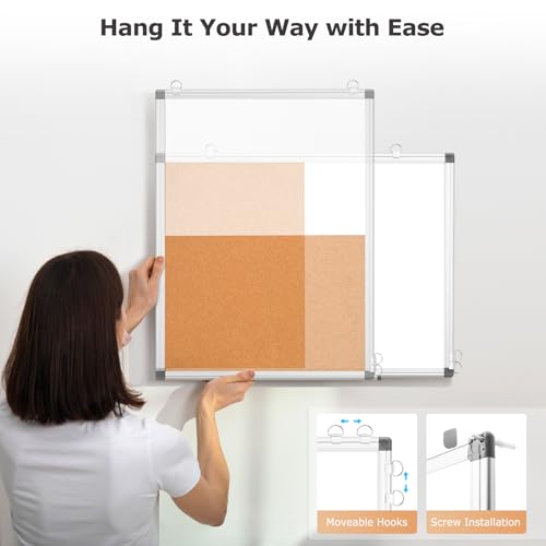 24x18 White Magnetic Dry Erase Whiteboard and Cork Board Combo - Wall Mount