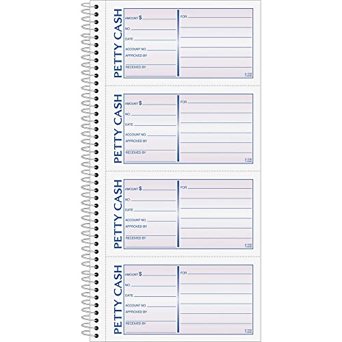 Adams 2-Part Petty Cash Receipt Book, Spiral-Bound, 4 Receipts/Page, 200 Sets