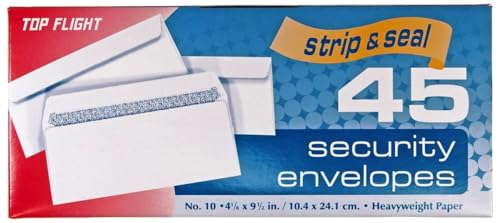 Top Flight Security Envelopes 4 1/8 x 9 1/2 Inches Self-Seal White Pack of 45