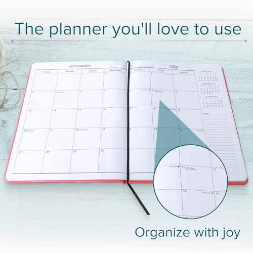 Harbor Large Weekly Monthly Planner 2025-2026 - Calendar Planner and Notebook, Durable Faux Leather, 192 Pages, Softcover & Book Bound - Cambridge Red - 9.75 x 7.5 "