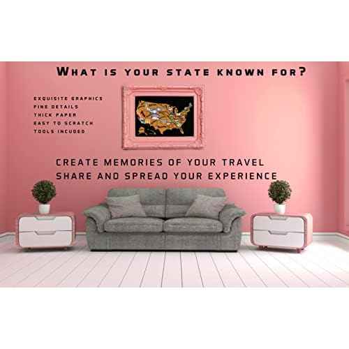 Scratch Off Map Of United States, USA State Scratch Sticker, Travel Map Gift Adventure Wall Poster For Kids Adults (States)