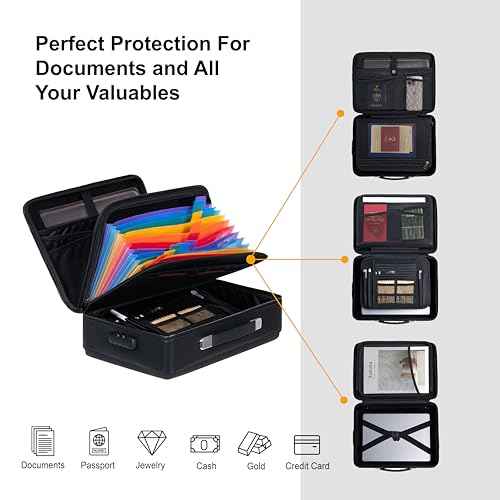 Fireproof Document Box - Hard-Shell Design Waterproof & Fireproof Document Safe with Lock, Fire Proof File Box for Documents, Certificates, Laptops, Passports, Black