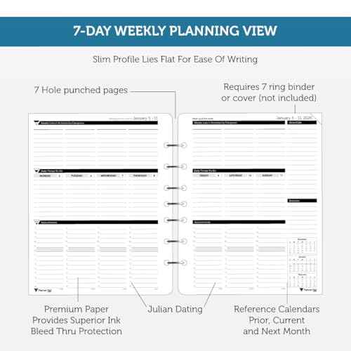 Planner Pad 7 Hole Loose Leaf January-December 2026/ Calendar Year 6 3/4" x 8 1/2" Medium 3-Tier Funnel Down 12 Month Organizer,Black Ink