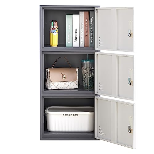 iCHENGGD 3-Door Metal Locker Cabinet – 35.4 in H Steel Storage Locker Grey