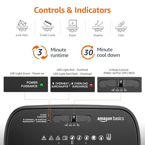 Amazon Basics 8-Sheet Cross Cut Paper & Credit Card Shredder - Black, Auto Shut-Off