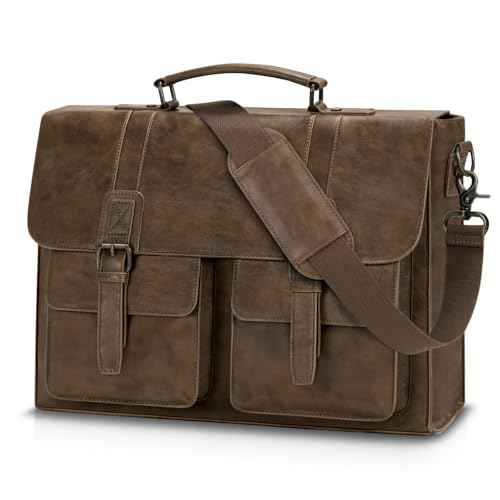 Leather Messenger Bag for Men 15.6 Inch Vintage Laptop Bag Waterproof Briefcases for Men Computer Bag Satchel for Work/Office