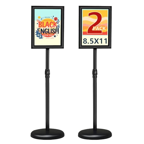2Packs Adjustable floor standing poster stand, vertical and horizontal display sign stand, with heavy-duty base, aluminum alloy opening and closing frame (8.5 x 11 black)