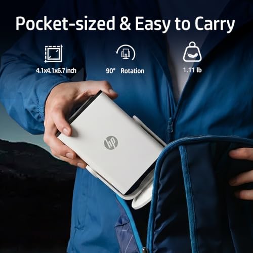 LYNCast White HP Portable Projector with Built-in Apps & USB-C Power Bank Compatibility