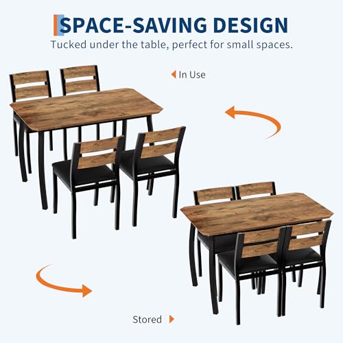 Garvee Retro Dining Table Set for 4 in Modern Metal & Wood with Cushioned Chairs – 1 Table & 4 Chairs
