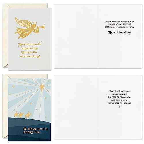 Hallmark Religious Christmas Card Assortment, Heavenly Peace (36 Cards and Envelopes) Dusty Blue and Gold Foil