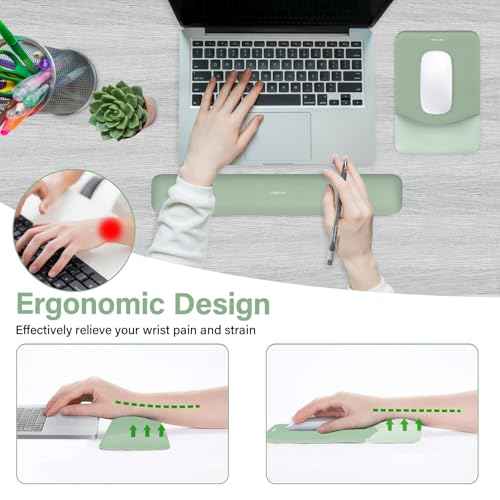 MOSISO Wrist Rest Support for Mouse Pad&Keyboard Set, Rectangular Ergonomic Mousepad Non-Slip Base Home/Office Pain Relief&Easy Typing Pad with Neoprene Cloth&Raised Curved Memory Foam, Green