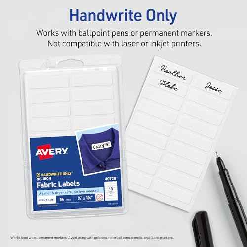 Avery No-Iron Fabric Labels, 1/2" x 1-3/4", Washer and Dryer-Safe Waterproof Labels, Non-Printable, 180 Total (40721)
