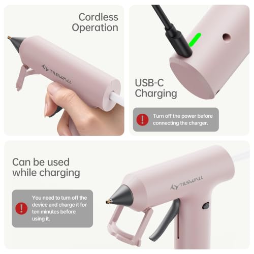 Tilswall Cordless Hot Glue Gun with 2Ah Built-in Battery and Fast Preheat