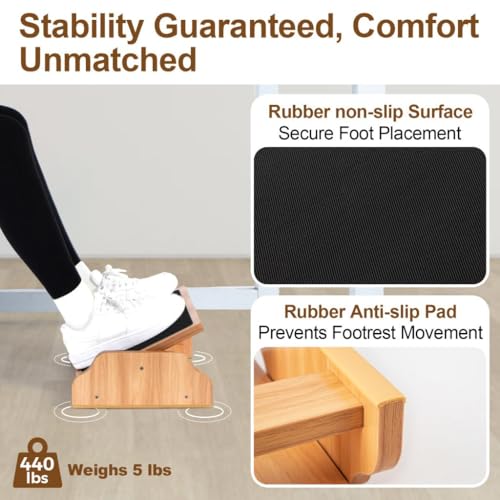 StrongTek Under Desk Adjustable Wooden Foot Rest with 3 Positions