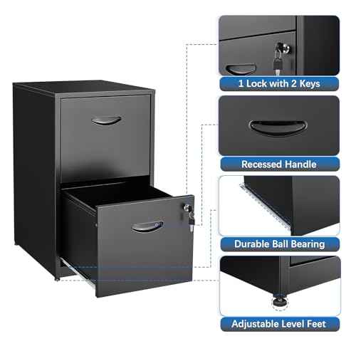 2 Drawer File Cabinet with Lock, Metal File Cabinets for Home Office, Two Drawer Locking Filing Cabinet, Small File Cabinet for Under Desk for Hanging Letter Size, Black, Assembly Required