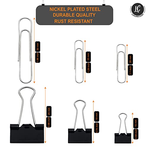 Luxurecourt 350-Piece Paper Clips & Binder Clips Set in Clear Organizer