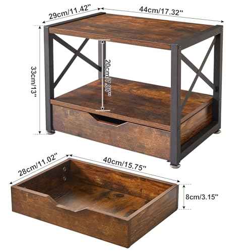 IBUYKE 2 Tier Desktop Printer Stand,Multi-Purpose Desk Organizer,Wooden Printer Stand with Drawer Storage for Folders,Books,for Fax Machine, Scanner,Home Office,Rustic Brown UTLJ006H
