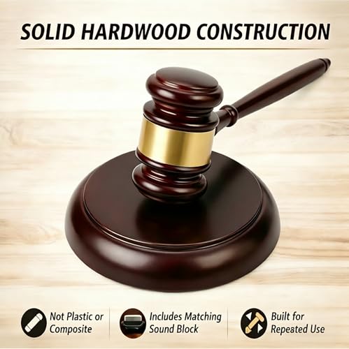 Dark Red Wooden Gavel Set with Sound Block - Large Solid Judge Gavel for Meetings & Auctions