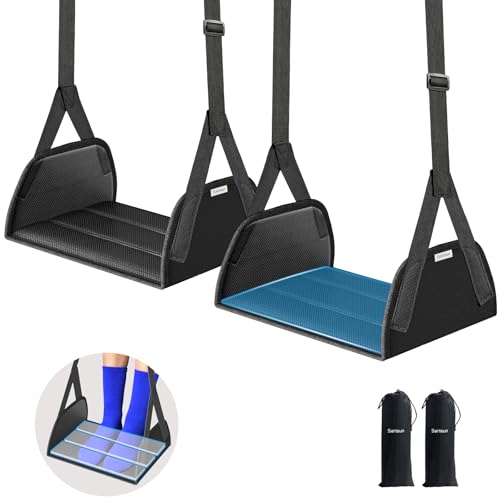 SARISUN 2-Pack Airplane Foot Hammock with Carry Bags – 9.8x8.7in, adjustable straps, PE board support