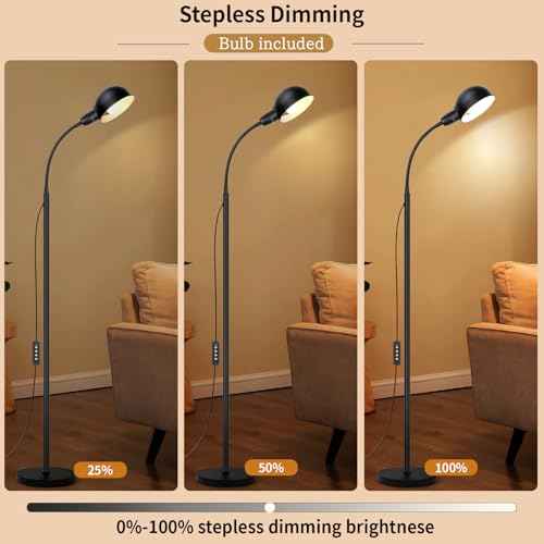 Floor Lamp with Flexible Gooseneck and Height Adjustable£¬Standing Lamp Include Dimmer LED Bulb£¬Ideal Tall Lamp with Dimmer and Timer Switch for Reading,Bedside and Living Room (Black)