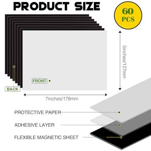 Adhesive Magnet Sheets for 5x7 Pictures(Pack of 60),Magnetic Adhesive Sheets,Photo Magnets for Home/Classroom/Fridge