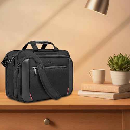EMPSIGN Laptop Case Briefcase, 17.3 Inch Laptop Bag Expandable Messenger Bag for Men & Women Water Repellent, RFID Blocking Shoulder Bag Canvas Bag for Work, Business Travel
