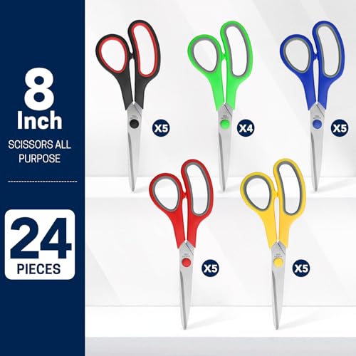24 Pack Multicolor 8-Inch All-Purpose Heavy Duty Scissors for Office & Household