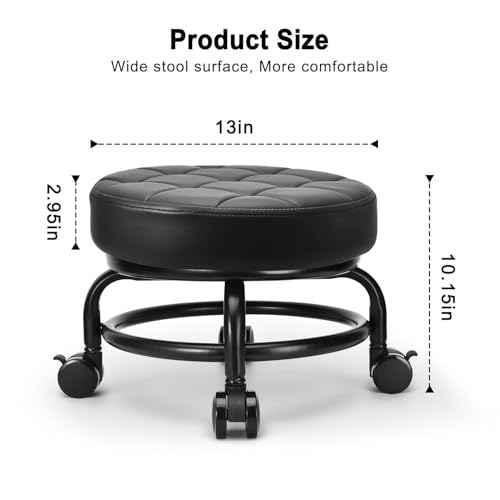 Low Roller Seat Low Height Rolling Stool PU Leather Rolling Stool, Modern Rolling Chair for Home Office Garage Shop