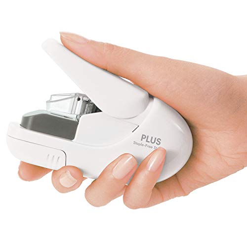 Plus Paper Clinch Compact Staple-Free Stapler, Ivory White - Hand Variation