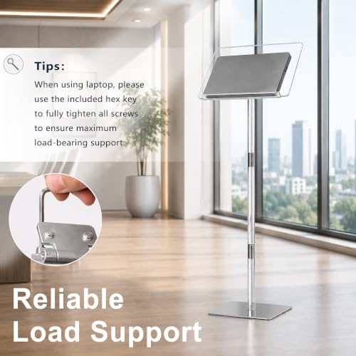 Koretech Clear Acrylic Podium Stand with Metal Base, 48in Tall, 16x12in Top - Lectern for Classroom & Events