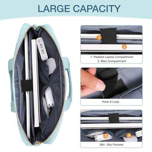 MOSISO 15-15.6 inch Laptop Bag, Briefcase for Women&Men, 16 inch Square Quilted Computer Messenger Bag Office Travel Business with 3 Pockets&Strap, Ice Blue