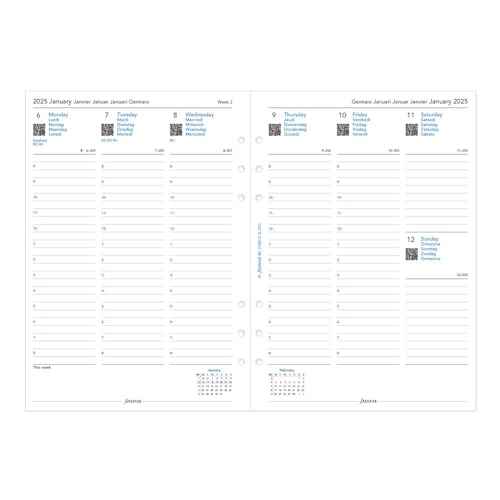 Filofax Domino Patent Organizer, A5 Size, Turquoise - High-Gloss, Contemporary, Six Rings, Week-to-View Calendar Diary, Multilingual, 2025 (C022515-25)
