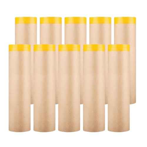 Painter's Pre-Taped Masking Paper and Masking Tape in one Kraft Paper Roll 10 Pack 18" x 50 Feet(Each roll) Total 500 feet Paper is PRE-Folded Painters Paper with Tape