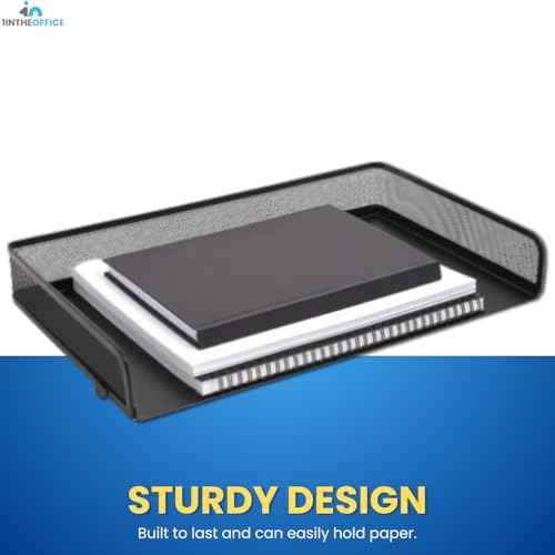 1InTheOffice Side Load Letter Tray Stackable, Black Mesh Tray Legal Size, "2 Pack"