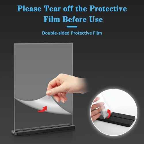 Acrylic Sign Holder 8.5x11, 10 Pack Double Sided Clear Display Stand with Black Base, T-Shape Table Number Holders, Plastic Picture Frames, Menu Brochure Sign Holder for Office, Show Fair, Restaurants