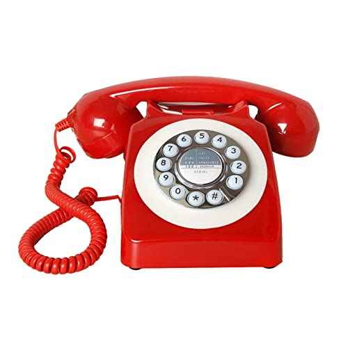 Corded Red Retro Telephone for Home Office, Classic Old Fashion Landline Phone, Wired Antique Decorative Desktop Phones Gift for Family