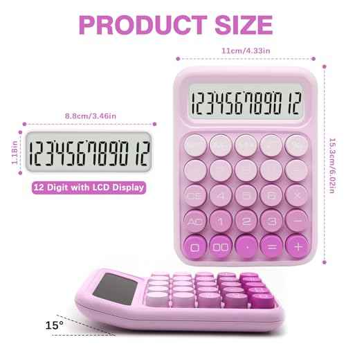 Gradient Pink Calculator, UPIHO Standard Calculator,12 Digit Display and Big Buttons,Pink Office Supplies and Desk Accessories,Cute Office and School Accessory