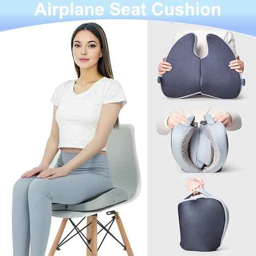 Travel Seat Cushion for Airplane, Foldable Hemorrhoid Pillows for Sitting, Airplane Seat Cushion for Long Flights, Stadium Pillow for Bleachers Long Sitting