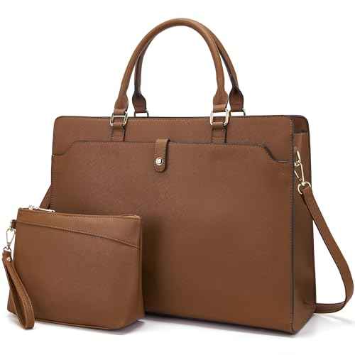 YZAOLL 15.6" Vegan Leather Laptop Bag for Women Lightweight Water-Resistant Work Tote & Briefcase for Travel,College,Office