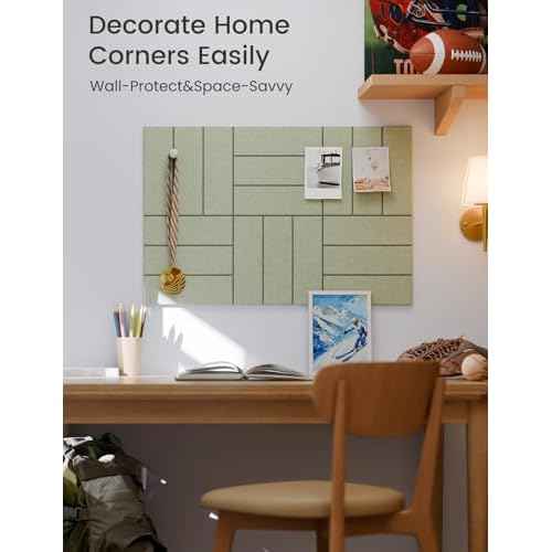 Felt Bulletin Board Tiles -28"x18" with 40 Adhesive Tabs, Cork Board Alternative for Office Decor, Push Pin Board Wall Organizer 6-Pack (Sage)