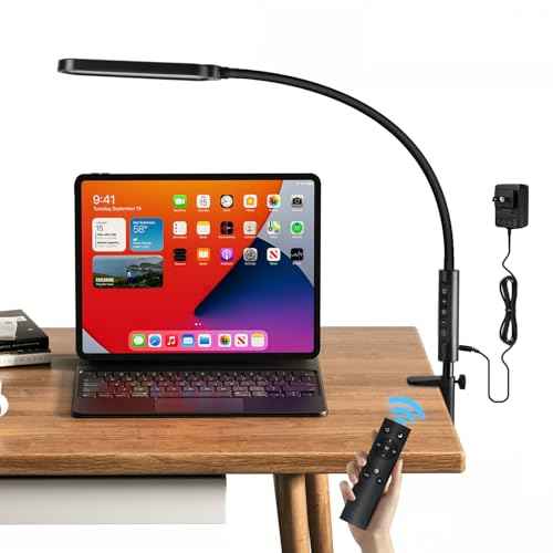 Clamp on Lamp, LUJOLUMIN LED Desk Lamp, 18W, 3000 LMS, 3 Color Modes, 16 Brightness Levels, CRI>95, Reading Light, Eye-Caring Task Lamp with Remote for Reading, Office, Home (Adapter Included)