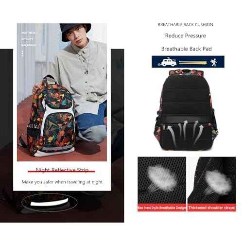 American Football Player 15 Multifunction Rugby Backpack Travel Laptop Daypack Night Reflective Strip Fans bag For Men Women (Red Pattern - 2)
