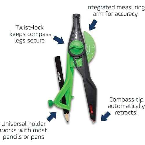 Helix - Plastic Locking Compass and Protractor - 2 Piece Set - Geometry, Drafting & Drawing
