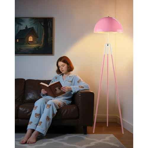 Lightdot 67IN LED Tripod Floor Lamp, Mid Century Standing Lamps, Industrial Floor Lamp for Living Room, Bedroom, Study Room and Office, Arc Shade with E26 Base-Pink