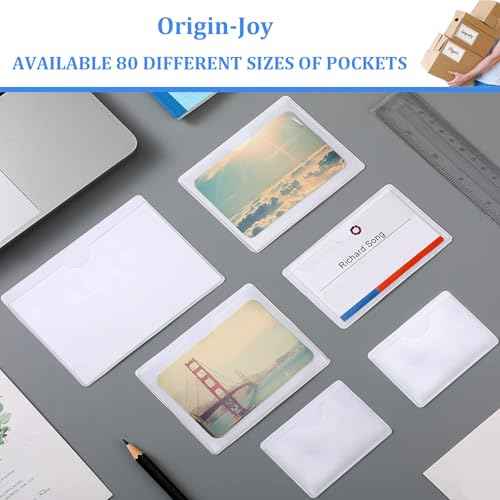 Origin-Joy 50 PCS Self-Adhesive Index Label Pockets, Clear Plastic Peel & Stick Card Holders with Top Open for Loading (8.5 x 11 inch)