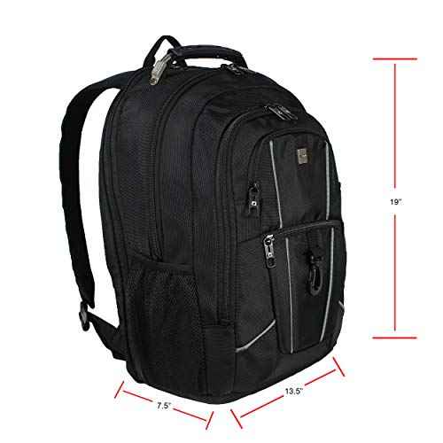 Dejuno Commuter Backpack Checkpoint-friendly 15.6" Laptop Pocket - Black Laptop Backpack, Black