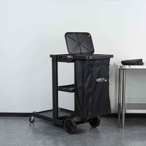 Restaurantware-Janitor CART Bag ONLY: Clean Tek Professional 18 Gallon Janitorial Bag, 1 Heavy-Duty Receptacle with Zipper - Janitor Cart Sold Separately, Durable, Black Plastic Replacement