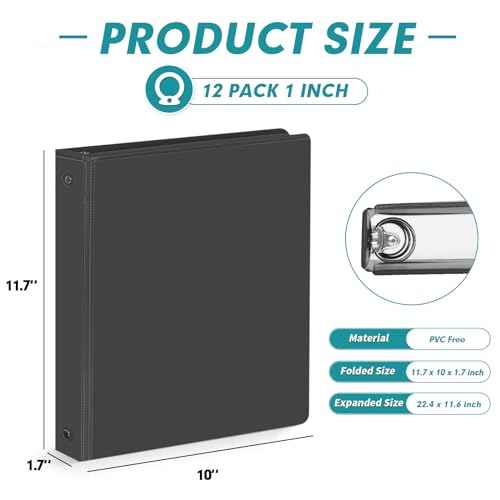 3 Ring Binder 1 Inch, PANDRI 12 Pack 1-Inch Binder Fits Letter Size 8.5'' x 11'' Paper, Versatile Binders for Office Home School, 2 Pockets, Black