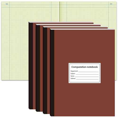 4 Pcs Computation Notebook 4x4 Quad Ruled, Grid Engineering Notebook Green Paper Lab Notebook for Drawings Planning Engineering and Technical Applications, 11-3/4" x 9-1/4"
