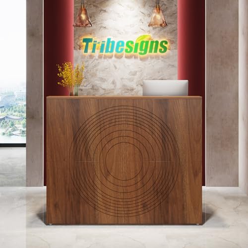 Tribesigns Walnut Reception Desk with Counter, Modern Front Desk for Office & Retail